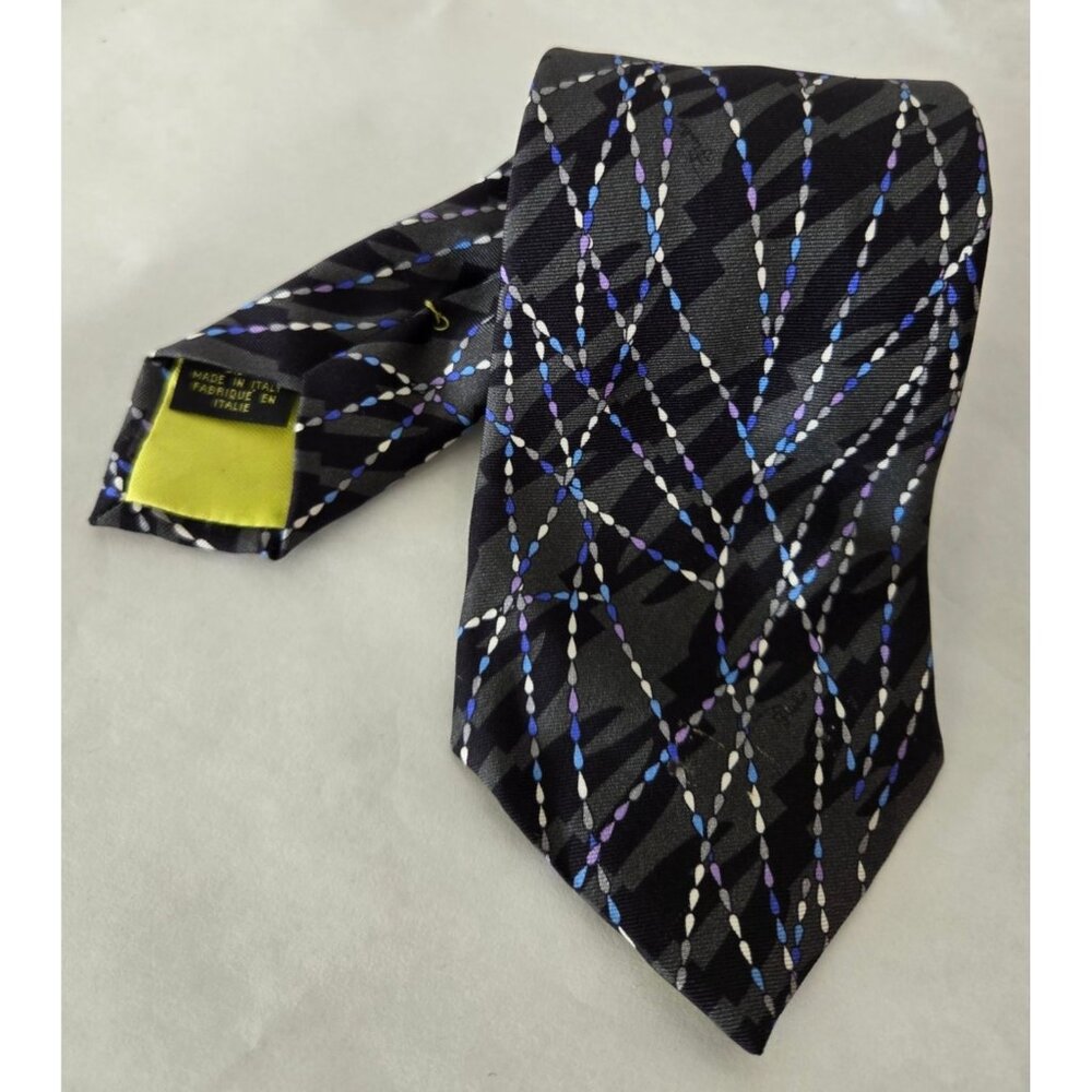 Emilio Pucci Firenze 100% Silk Black Abstract Print Necktie Suiting Office Wear